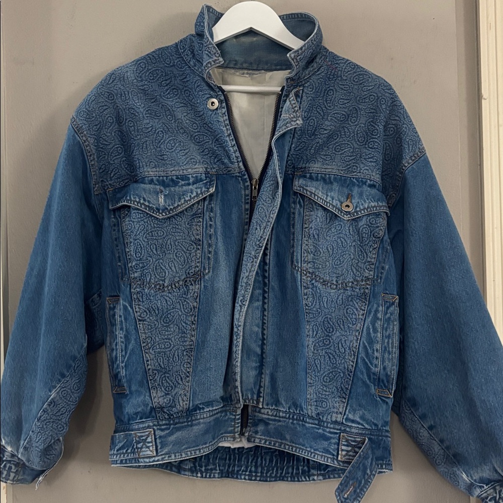 Vintage Santoni Blue Denim Jacket with Paisley Accents